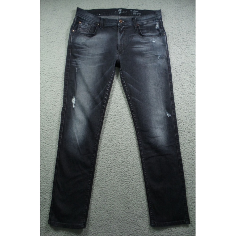 7 For All Mankind Jeans Womens Size 31β Black Denim The Relaxed Skinny Stretch